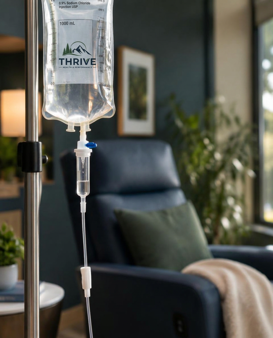IV hydration drip in a calm infusion lounge